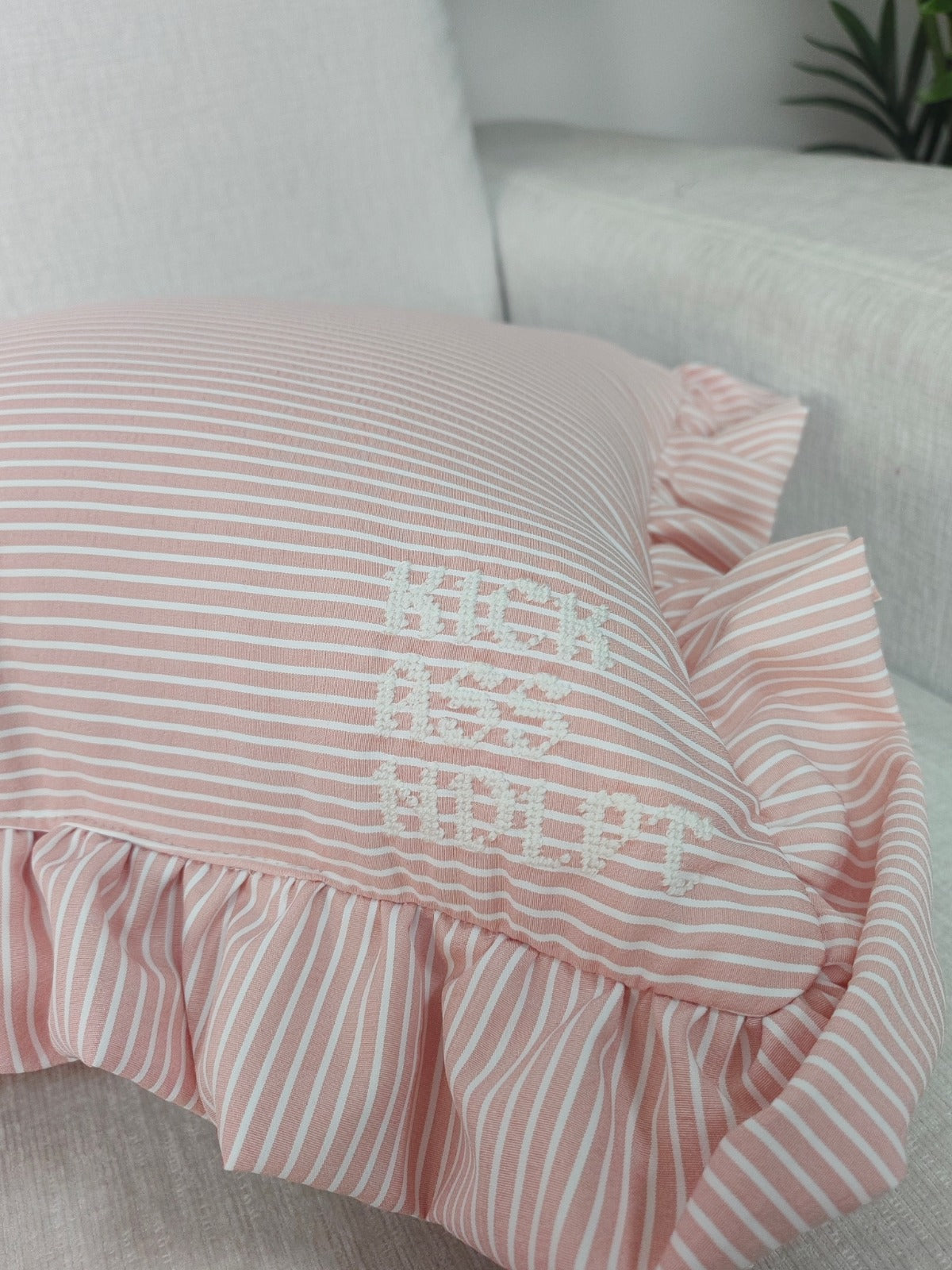 Dark Pink Stripe Self Finishing Pillow