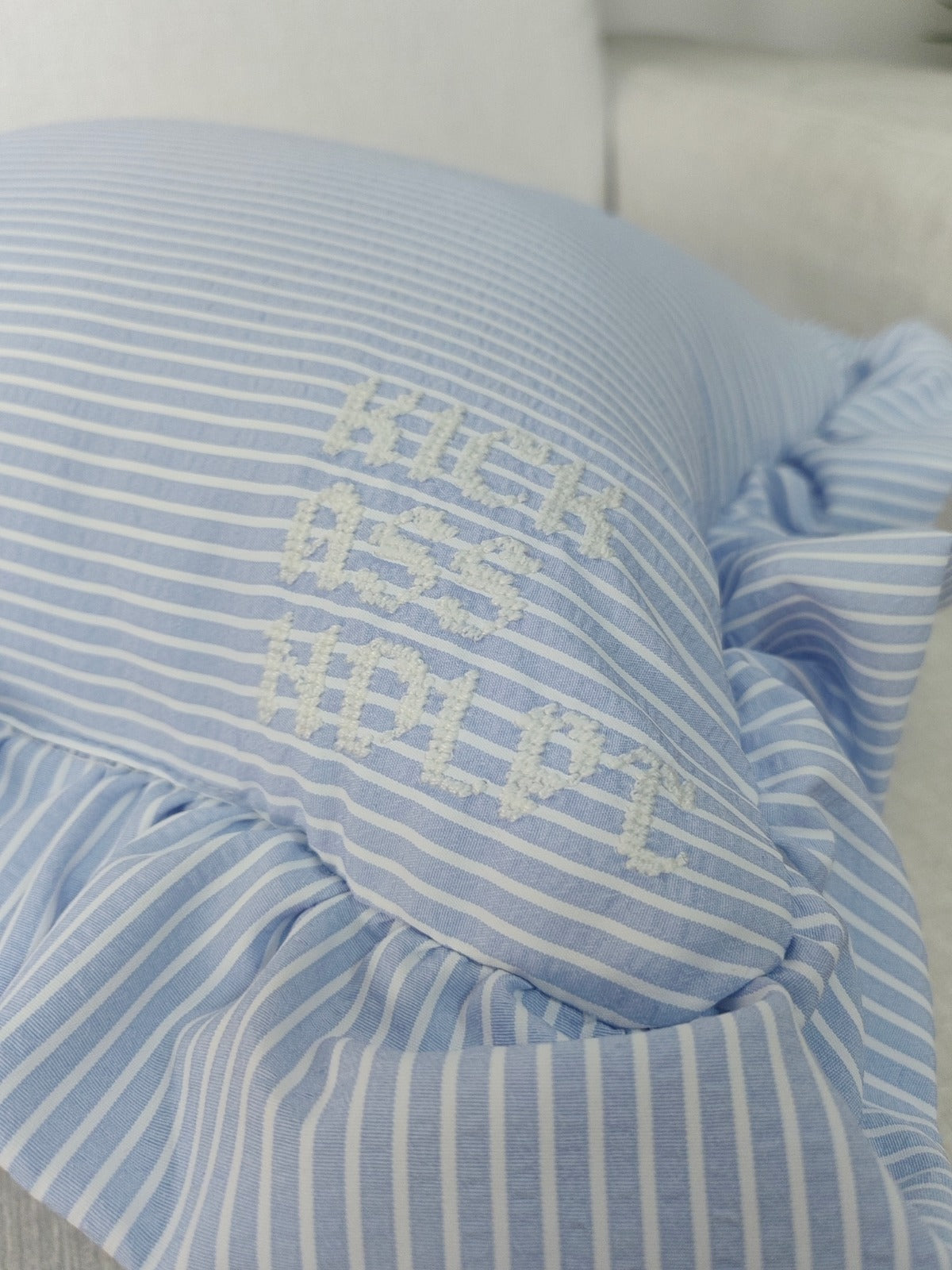 Blue Stripe Self Finishing Pillow