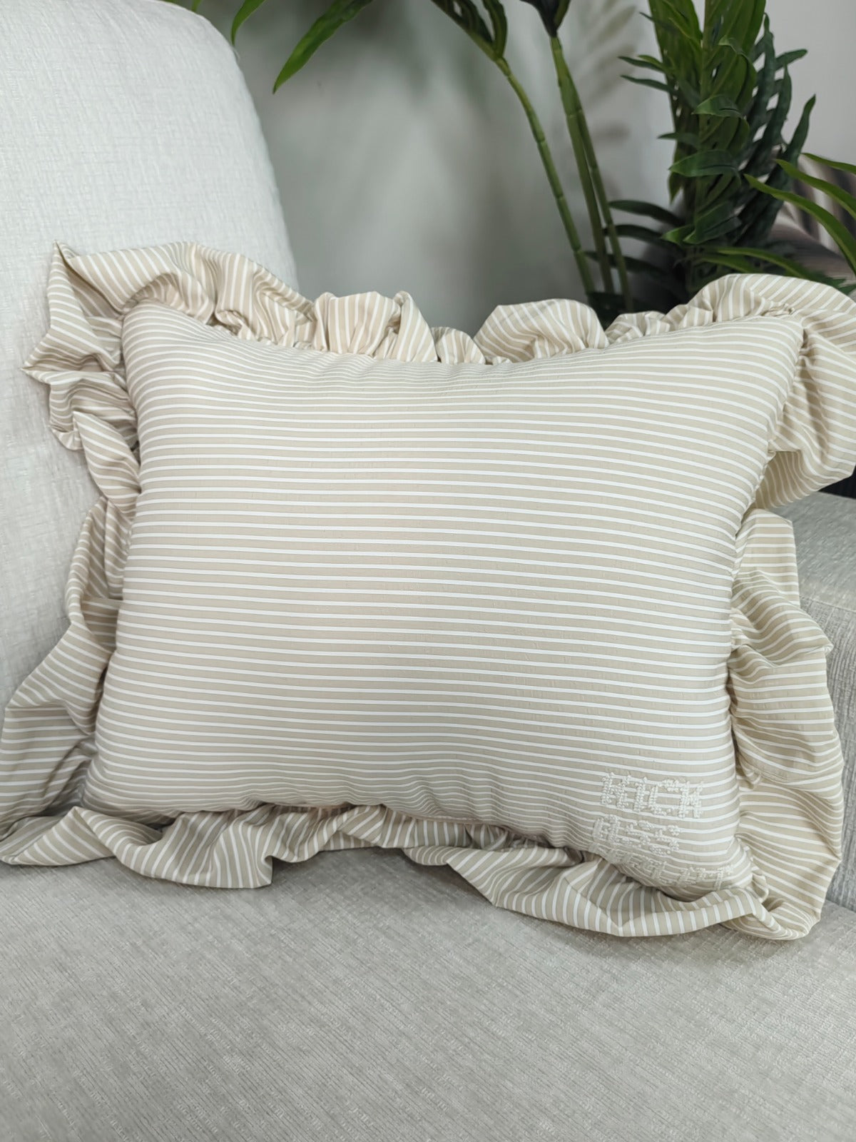 Taupe Stripe Self Finishing Pillow