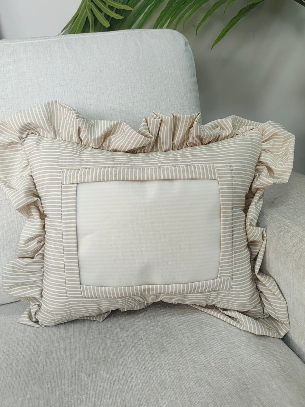 Taupe Stripe Self Finishing Pillow