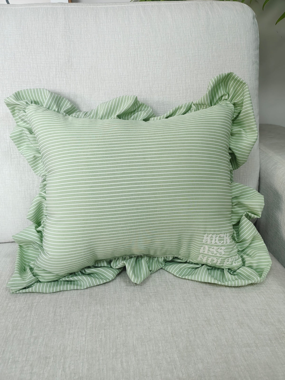 Green Stripe Self Finishing Pillow
